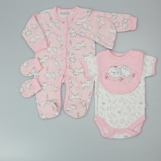 F12602: Baby Girls Kitties 5 Piece Net Bag Gift Set (0-9 Months)